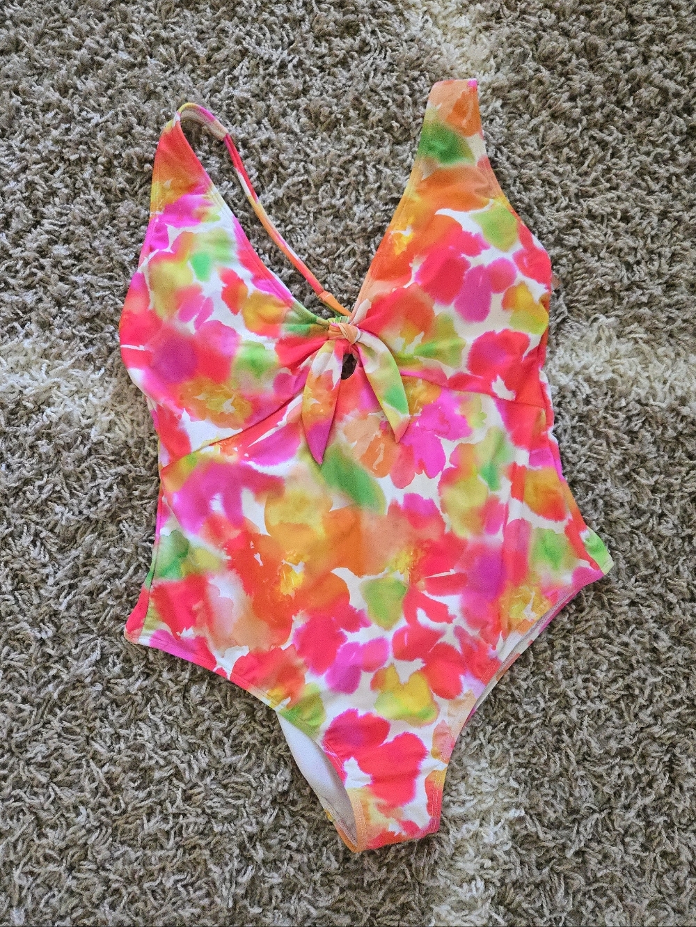 NWT Shade & Shore Vibrant Neon Floral Tie-Detail One-Piece Swimsuit